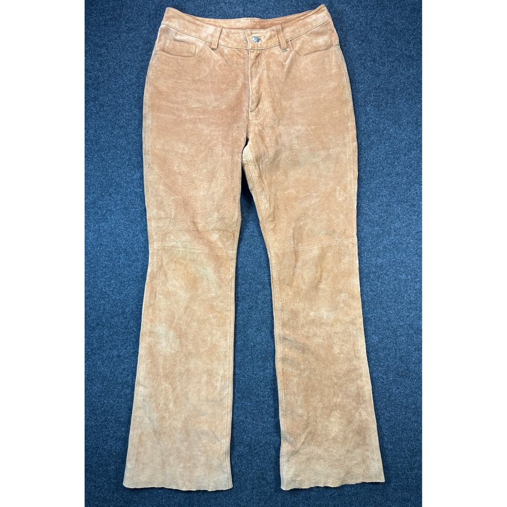 Express World Brand Vintage Tan Suede Leather Pants Women 5/6 Bootcut Mid Rise